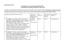 Rol.6845.2.2016.Ac Informacja O Wynikach Przetarów Na Dzierżawę Nieruchomości Rolnych