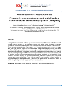 Phonotactic Response Depends on Trackball Surface Texture in Gryllus Bimaculatus (Gryllidae, Orthoptera)