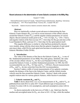 Recent Advances in the Determination of Some Galactic Constants in the Milky Way