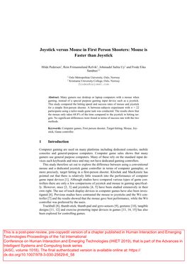 Joystick Versus Mouse in First Person Shooters: Mouse Is Faster Than Joystick