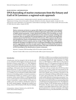 DNA Barcoding of Marine Crustaceans from the Estuary and Gulf of St Lawrence: a Regional-Scale Approach