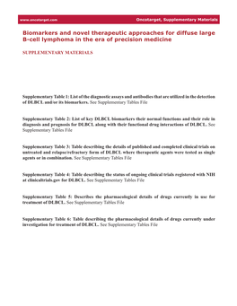 Biomarkers and Novel Therapeutic Approaches for Diffuse Large B-Cell Lymphoma in the Era of Precision Medicine