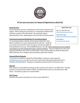 PC Set-Up Instructions for Required Digital Device (2019-20)