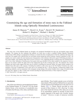 Constraining the Age and Formation of Stone Runs in the Falkland Islands Using Optically Stimulated Luminescence ⁎ James D