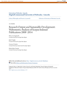 Webometric Analysis of Scopus Indexed Publications 2008 -2014 Mercy A