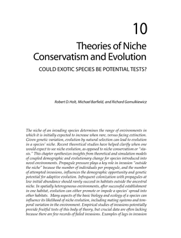 Theories of Niche Conservatism and Evolution COULD EXOTIC SPECIES BE POTENTIAL TESTS?