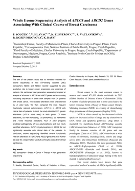 Whole Exome Sequencing Analysis of ABCC8 and ABCD2 Genes Associating with Clinical Course of Breast Carcinoma