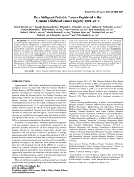 Rare Malignant Pediatric Tumors Registered in the German Childhood Cancer Registry 2001–2010