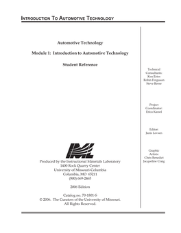 Introduction to Automotive Technology Student Reference