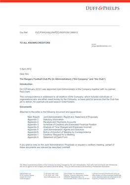 The Rangers Football Club Plc (In Administration) (“The Company” and “The Club”)