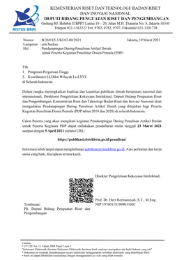 Yth. 1. Pimpinan Perguruan Tinggi 2. Koordinator Lldikti Wilayah I S.D XVI Di Seluruh Indonesia