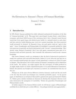 On Extensions to Aumann's Theory of Common Knowledge