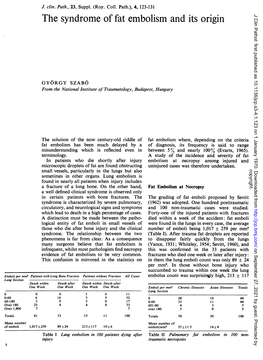 The Syndrome of Fat Embolism and Its Origin J Clin Pathol: First Published As 10.1136/Jcp.S3-4.1.123 on 1 January 1970