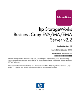 Hp Storage Works Business Copy EVA/MA/EMA Server V2.2 Release Notes