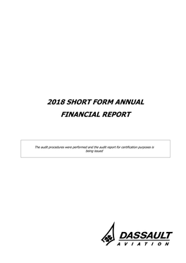 2018 Short Form Annual Financial Report