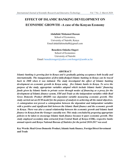 EFFECT of ISLAMIC BANKING DEVELOPMENT on ECONOMIC GROWTH –A Case of the Kenyan Economy