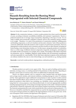 Hazards Resulting from the Burning Wood Impregnated with Selected Chemical Compounds