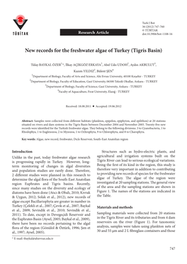 New Records for the Freshwater Algae of Turkey (Tigris Basin)