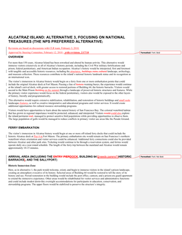 Alcatraz Island: Alternative 3, Focusing on National Treasures (The Nps Preferred Alternative)