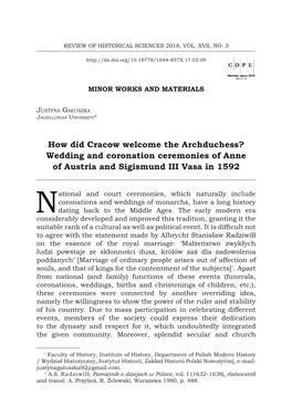 Wedding and Coronation Ceremonies of Anne of Austria and Sigismund III Vasa in 1592