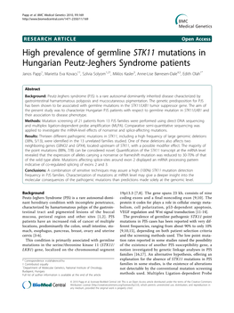 High Prevalence of Germline STK11 Mutations in Hungarian Peutz