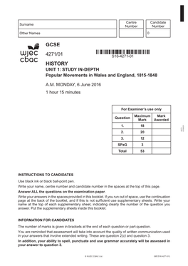 Gcse 4271/01 History