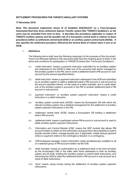 Settlement Procedures for Target2 Ancillary Systems