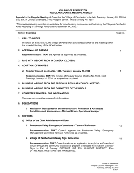 Regular Council Meeting Agenda