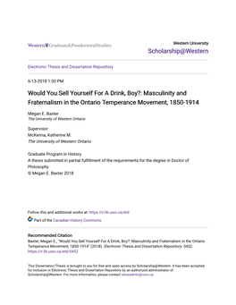 Masculinity and Fraternalism in the Ontario Temperance Movement, 1850-1914