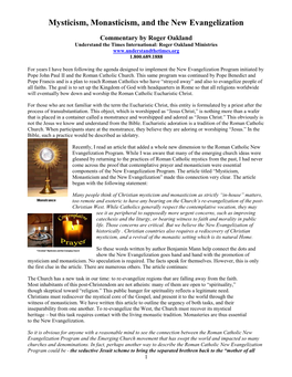 Mysticism, Monasticism, and the New Evangelization