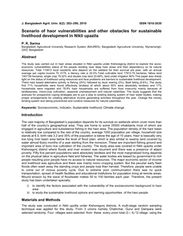 Scenario of Haor Vulnerabilities and Other Obstacles for Sustainable Livelihood Development in Nikli Upazila