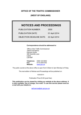 Notices and Proceedings: West of England: 1 April 2014