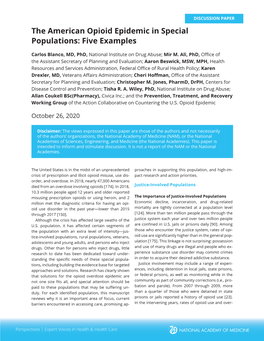 The American Opioid Epidemic in Special Populations: Five Examples