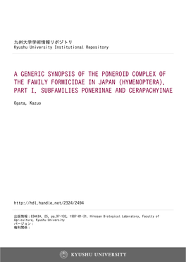 A Generic Synopsis of the Poneroid Complex of the Family Formicidae in Japan (Hymenoptera)