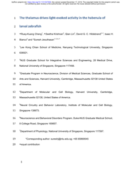 The Thalamus Drives Light-Evoked Activity in the Habenula of Larval