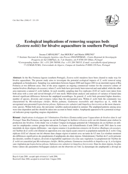 Ecological Implications of Removing Seagrass Beds (Zostera Noltii) for Bivalve Aquaculture in Southern Portugal