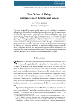 Wittgenstein on Reasons and Causes