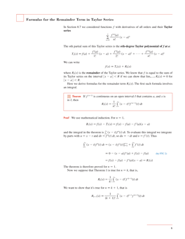 Formulas for the Remainder Term in Taylor Series