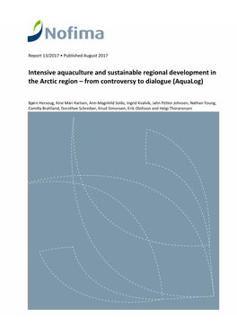 Intensive Aquaculture and Sustainable Regional Development in the Arctic Region – from Controversy to Dialogue (Aqualog)