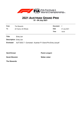 2021 AUSTRIAN GRAND PRIX 01 - 04 July 2021