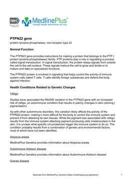 PTPN22 Gene Protein Tyrosine Phosphatase, Non-Receptor Type 22