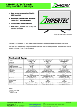 LED-TV 19/24/32Inch Technical Data