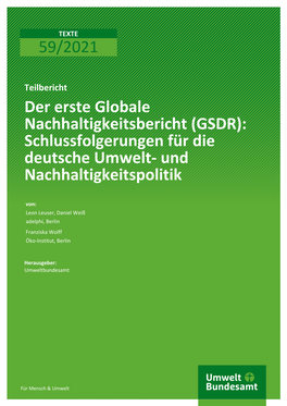 GSDR): Schlussfolgerungen Für Die Deutsche Umwelt- Und Nachhaltigkeitspolitik