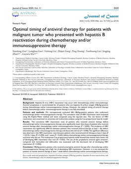 Optimal Timing of Antiviral Therapy for Patients with Malignant Tumor Who