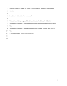 Multi-Year Occupancy of the Hops Blue Butterfly (Celastrina Humulus): Habitat Patch Colonization And