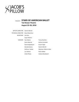 PRESENTS STARS of AMERICAN BALLET Ted Shawn Theatre August 22–26, 2018