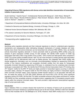 Integrating Enhancer RNA Signatures with Diverse Omics Data Identifies Characteristics of Transcription Initiation in Pancreatic Islets