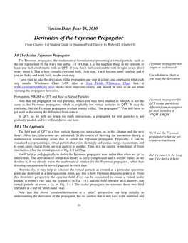 Derivation of the Feynman Propagator from Chapter 3 of Student Guide to Quantum Field Theory, by Robert D