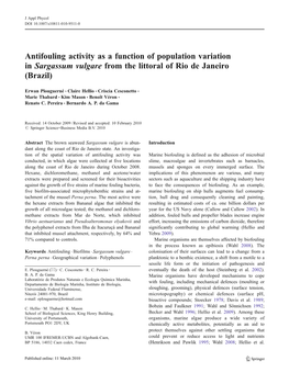 Antifouling Activity As a Function of Population Variation in Sargassum Vulgare from the Littoral of Rio De Janeiro (Brazil)