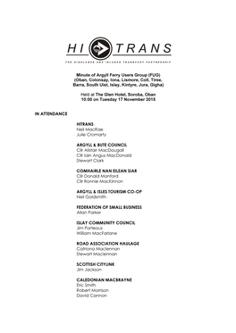 Minute of Argyll Ferry Users Group (FUG) (Oban, Colonsay, Iona, Lismore, Coll, Tiree, Barra, South Uist, Islay, Kintyre, Jura, Gigha)